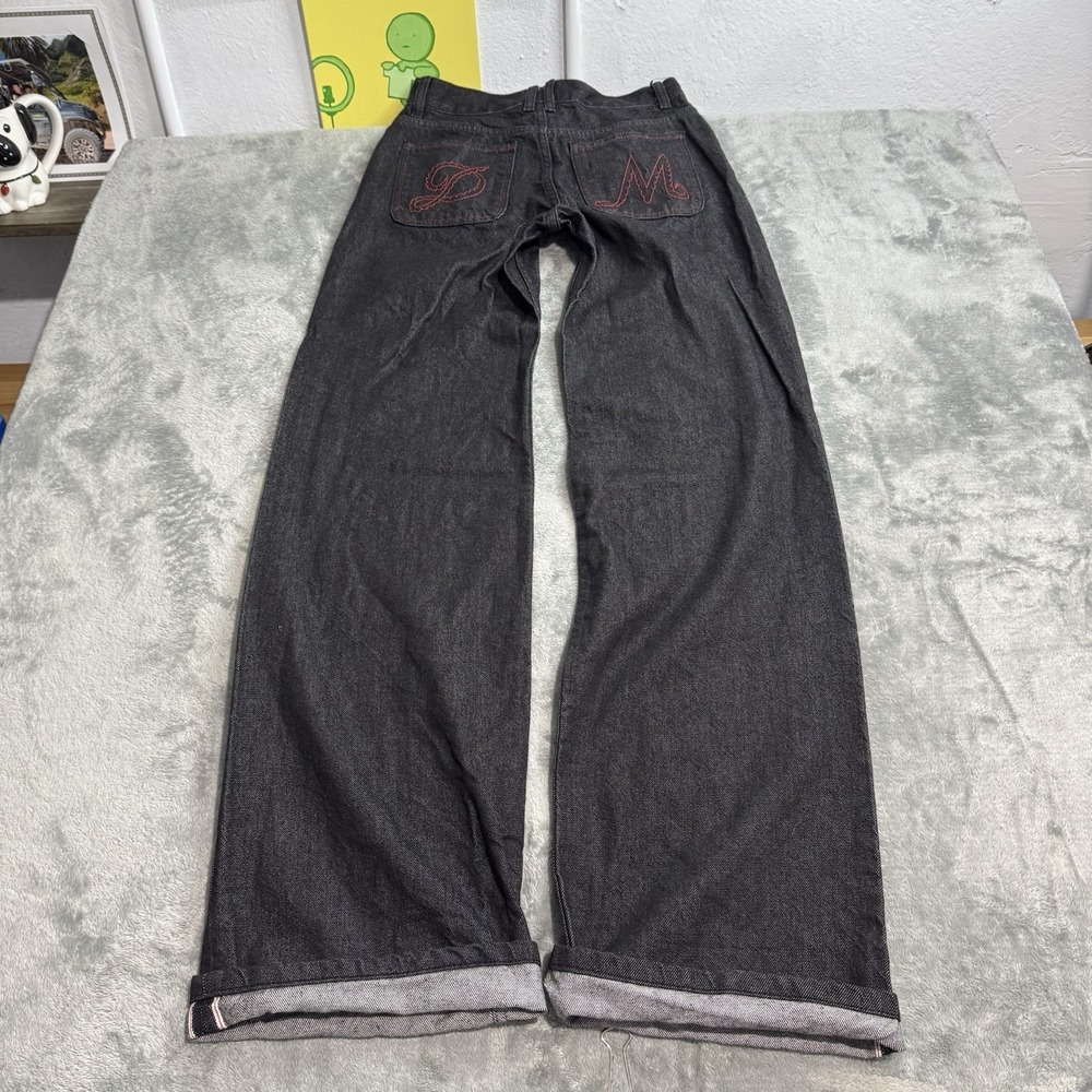 Damson Madder Womens Sylvie Cuff Jeans Black Wash Selvedge US 6 Embroidered Logo